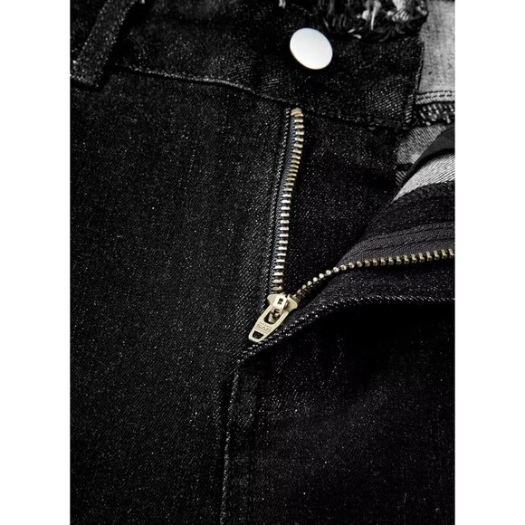 Womens High Waisted Raw Hem Jeans Stretch Wide Leg Straight Denim Pants - Picture 7 of 7